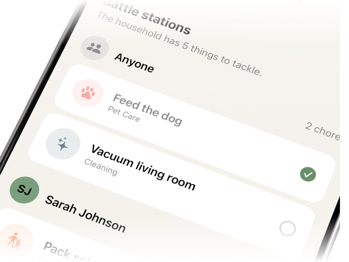Chores app day and week overview showing all household tasks